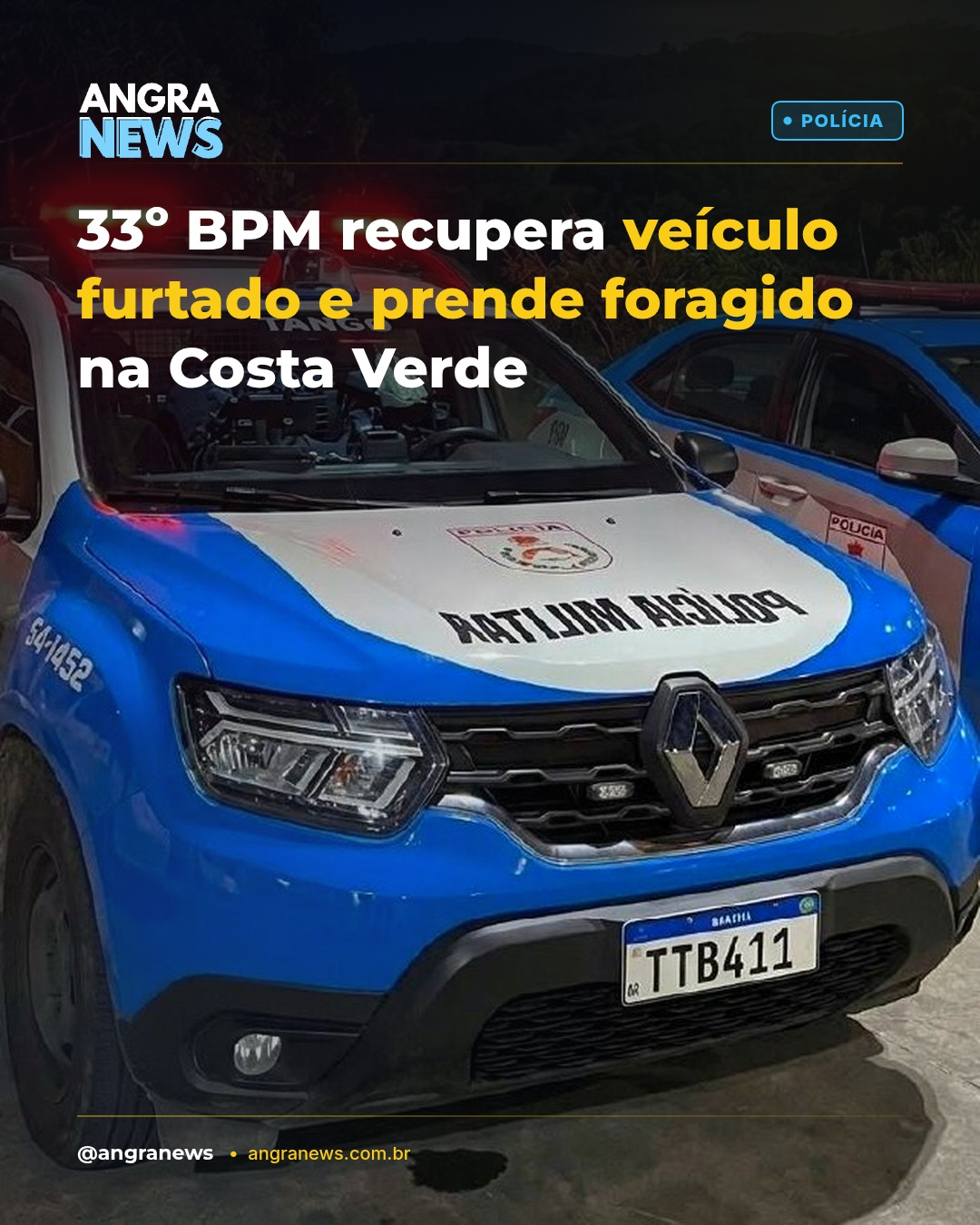 33º BPM recupera veículo furtado e prende foragido na Costa Verde