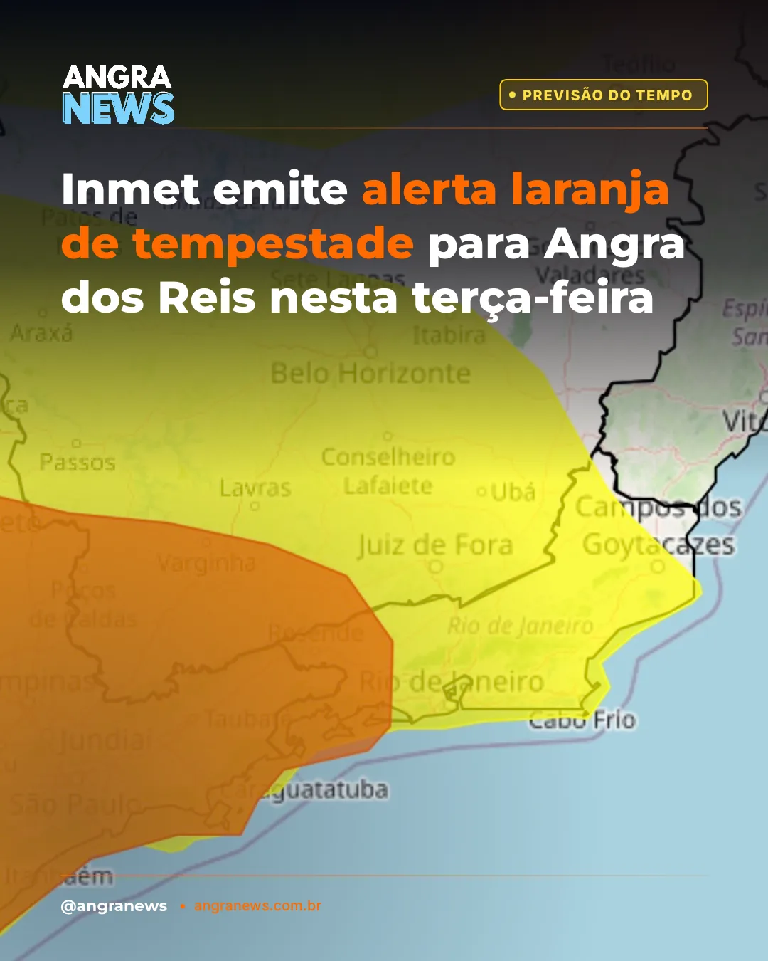 Inmet emite alerta laranja de tempestade para Angra dos Reis nesta terça-feira