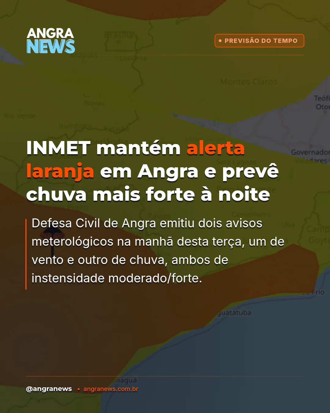 INMET MANTÉM ALERTA LARANJA EM ANGRA E PREVÊ CHUVA MAIS FORTE À NOITE