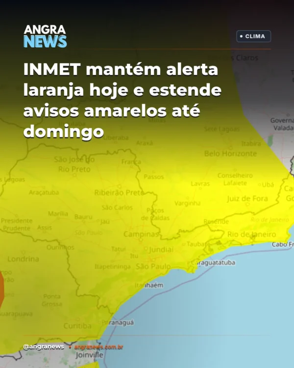 INMET MANTÉM ALERTA LARANJA NESTA QUINTA E ESTENDE AVISOS AMARELOS ATÉ DOMINGO