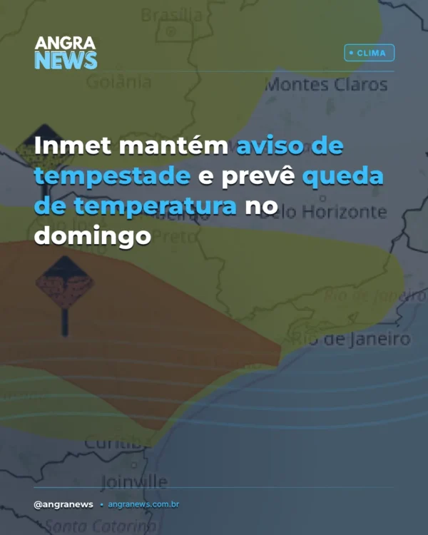 Inmet mantém aviso de tempestade e prevê queda de temperatura no domingo
